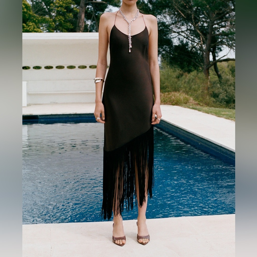 Mango fringe slip dress
